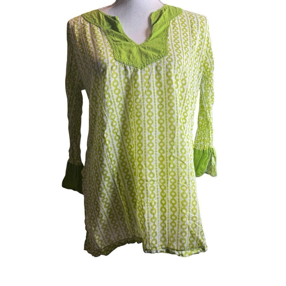 Gretchen Scott Green And Pink Tunic Top Open Sleeves designer BoHo